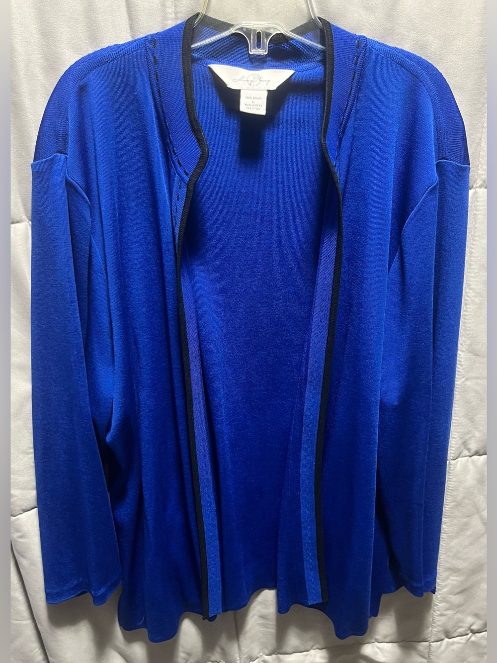 Ming Wang Size L Large Royal Blue Cardigan Jacket Open Front